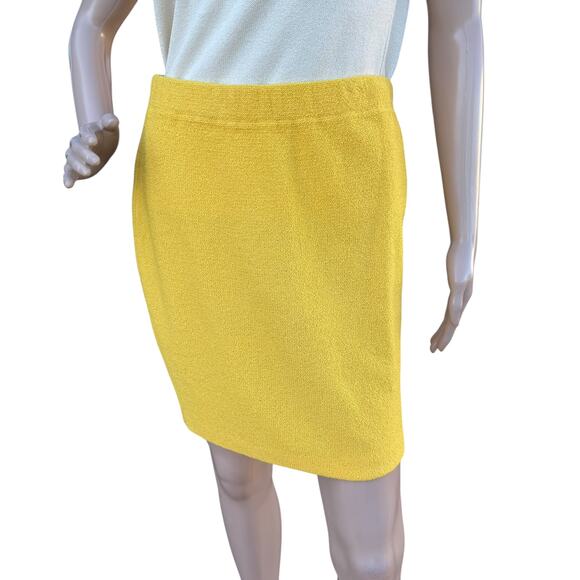 St. John 8 Skirt Suit Yellow Tweed Knit Gold Turn-Lock Jacket Pencil Mini Set - Picture 10 of 16